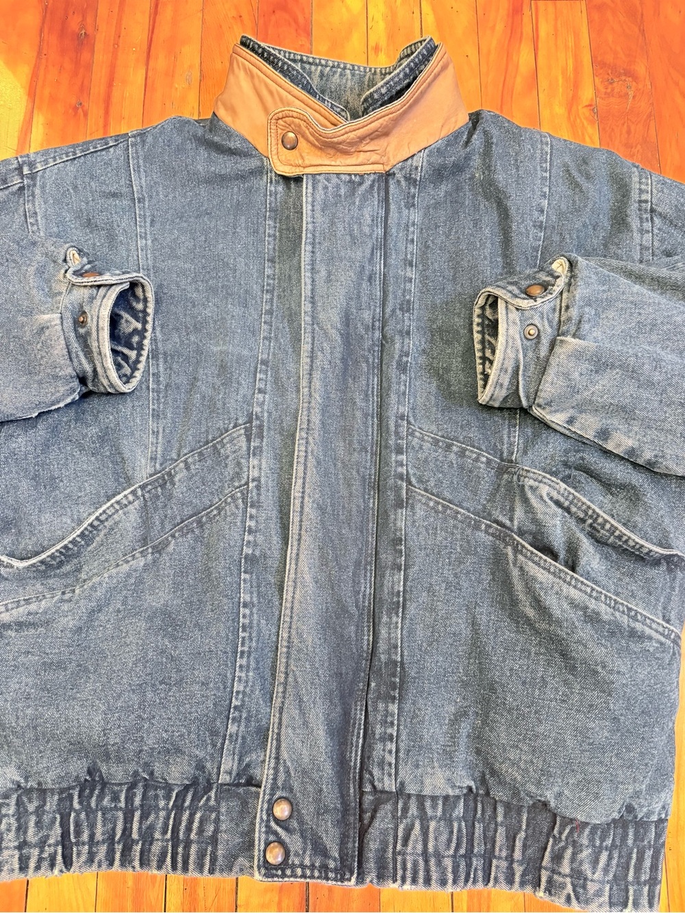 Vintage DASH Men's Blue Denim Jean Jacket Quilted Lining with Brown Trim - Large